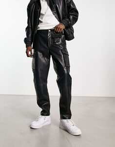 Черные кожаные брюки прямого кроя с карманами Muubaa