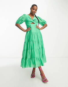 Зеленое платье макси с короткими рукавами и вырезами Forever New Petite