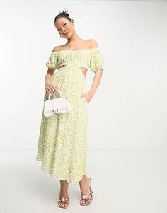 Платье макси с открытыми плечами Forever New Petite с лимонным цветочным принтом