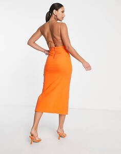 Оранжевое платье миди с открытой спиной и разрезом на бедрах Vesper Tall