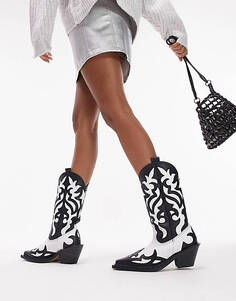 Черно-белые кожаные ботинки в стиле вестерн премиум-класса с ручной прошивкой Topshop Belle