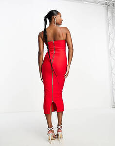 Красное платье миди асимметричного кроя с вырезом-халтер и вырезом Vesper Petite