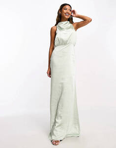 Атласное платье макси с высоким воротником и драпировкой Pretty Lavish Bridesmaid Farrah