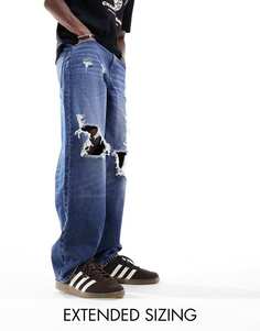 Синие мешковатые джинсы с рваными краями ASOS DESIGN