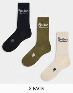 Набор из 3 носков New Balance Boston Crew зеленого/черного/белого цвета