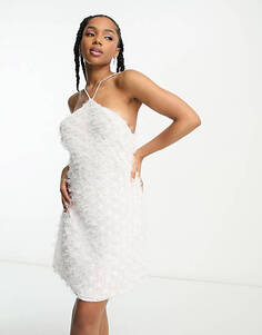 Белое фактурное мини-платье с воротником-бретелькой и воротником-хомутом Pieces Bride To Be