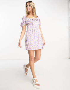 Пурпурное чайное платье мини с завязкой спереди Wednesday&apos;s Girl с цветочным принтом