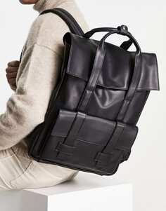 Черный рюкзак из искусственной кожи с двойными лямками ASOS DESIGN