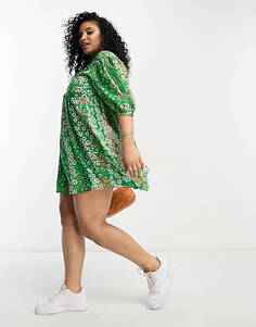 Зеленое приталенное платье мини в стиле пэчворк Wednesday&apos;s Girl Curve
