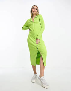 Зеленое платье-поло в рубчик Monki