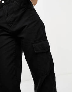 Черные брюки карго с манжетами Bershka