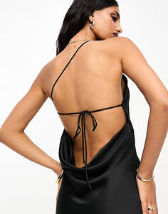 Черное платье миди асимметричного кроя на одно плечо с открытой спиной Mango
