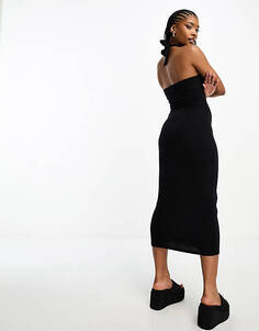 Черное платье миди с вырезом-борцовкой In The Style