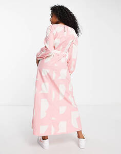 Розовое платье макси из поплина с завязкой на талии Monki