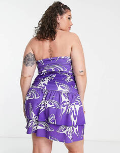 Пурпурное платье мини со сборками и хромированным принтом COLLUSION Plus