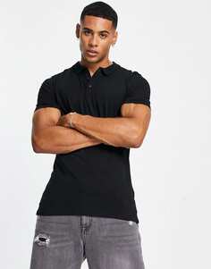 Черная рубашка-поло с мускулистым кроем New Look