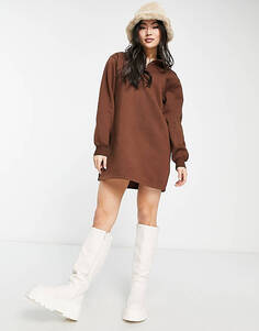 Шоколадно-коричневое платье мини-свитер с полумолнией потертого цвета Jenna Threadbare