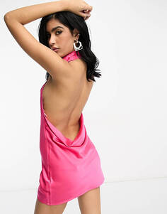 Розовое атласное платье мини с открытой спиной Pretty Lavish