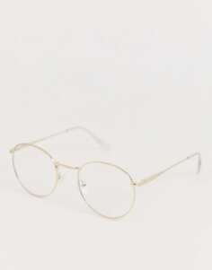 Золотистые круглые металлические солнцезащитные очки с прозрачными линзами в стиле 90-х ASOS DESIGN