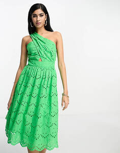 Ярко-зеленое платье мини на одно плечо French Connection