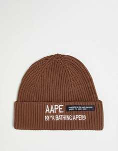 Коричневая рабочая шапка Aape by A Bathing Ape с вышитым логотипом