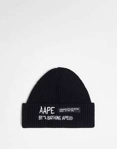 Черная рабочая шапка Aape by A Bathing Ape с вышитым логотипом