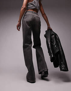 Свободные джинсы-клеш Topshop грязно-темно-серого цвета