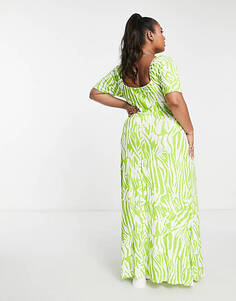 Зеленое платье макси с квадратным вырезом Yours с рисунком зебры