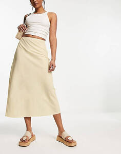 Льняная юбка миди диагонального кроя ASOS DESIGN натурального цвета