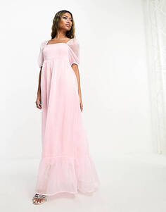 Эксклюзивное платье макси в стиле ампир от Collective the Label нежно-розового цвета с эффектом металлик