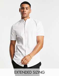 Белая узкая сатиновая рубашка с воротником-стойкой ASOS DESIGN Premium