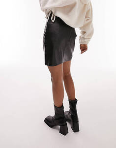 Черная мини-юбка из искусственной кожи с диагональным швом Topshop