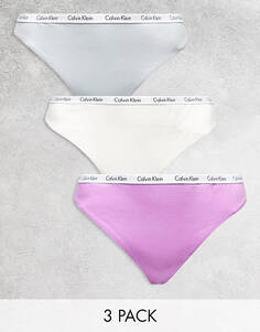 Комплект трусов Calvin Klein Plus из трех цветов ванильного/серебристого/розового цвета