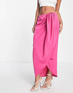 Розовая юбка миди с оборками и запахом In The Style x Terrie Mcevoy