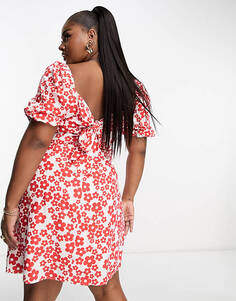 Красное свободное платье мини с квадратным вырезом и завязкой на спине Glamorous Curve