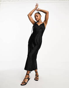Черное атласное жаккардовое платье-комбинация New Look