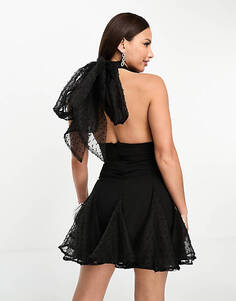 Черное платье мини с воротником-бретелькой ASOS LUXE Tall