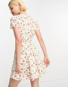 Гламурное платье с v-образным вырезом и завязкой на талии с цветочным принтом из бутонов роз Glamorous