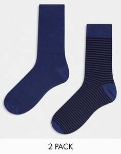 Набор из двух элегантных однотонных носков в темно-синюю полоску ASOS DESIGN