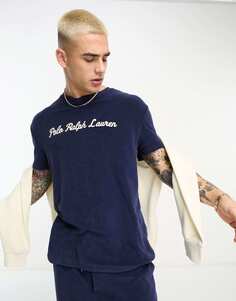 Темно-синяя махровая футболка из эксклюзивного коллаборации Polo Ralph Lauren x ASOS с логотипом на груди