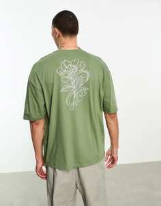 Объемная футболка цвета хаки с изображением розы и змеи на спине ASOS DESIGN