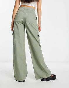 Светло-шалфейные прямые брюки карго с высокой талией и завышенной талией ASOS DESIGN