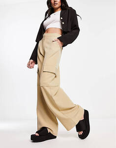 Широкие брюки карго с напуском Miss Selfridge нейтрального цвета