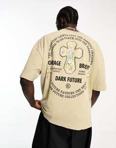 Серая футболка оверсайз-тяжелого цвета с гранж-принтом на спине ASOS Dark Future