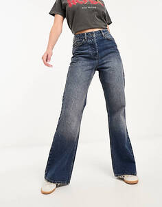 Свободные джинсы средней длины COLLUSION x008 темного цвета