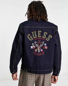 Темно-синяя джинсовая куртка с принтом логотипа на спине Guess Originals