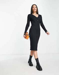 Черное платье миди в рубчик на пуговицах Vero Moda Tall