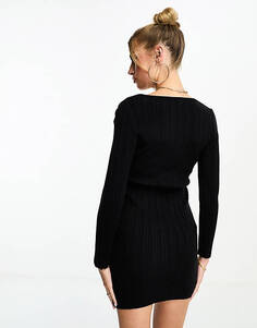 Черное облегающее платье мини тонкой вязки I Saw It First с овальным вырезом