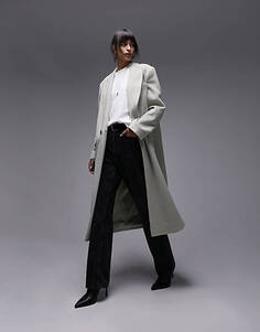 Длинное двубортное элегантное пальто Topshop шалфейного цвета