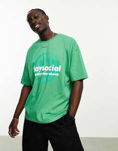 Зеленая футболка оверсайз с принтом логотипа спереди ASOS Daysocial